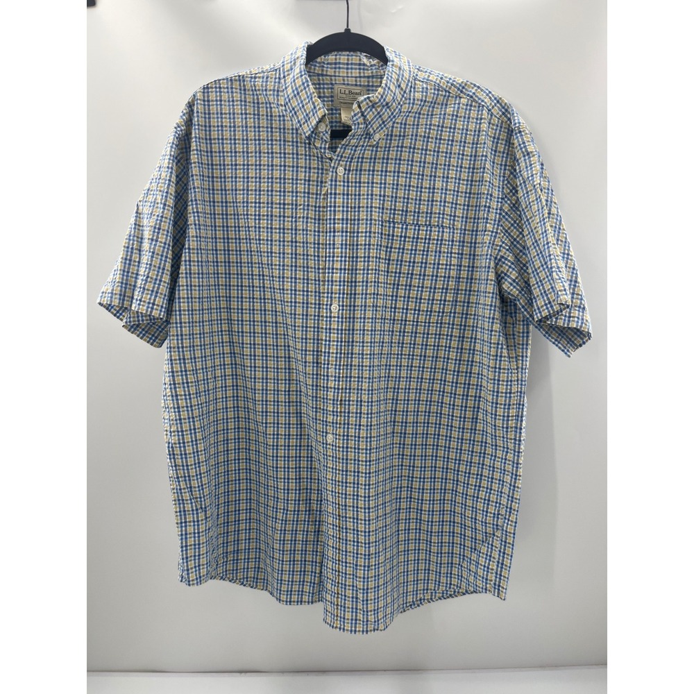 LL Bean Mens Large Traditional Fit Short Sleeve Plaid Button Down Shirt 501414